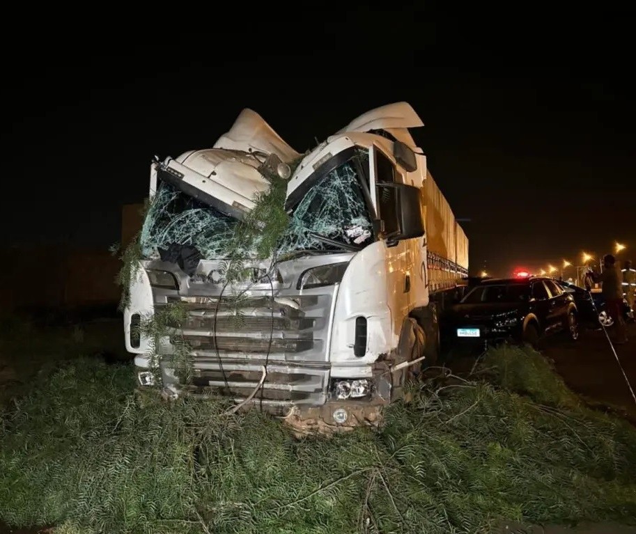 Carreta desgovernada derruba postes, árvores e bate em sete carros; veja imagens