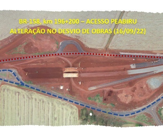 Motoristas devem ficar atentos para alteração no desvio de obras na BR-158, em Peabiru